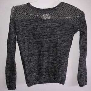 silver metallic sweater with lace